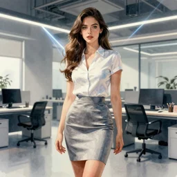 concept art of a modern office life, young business woman, pencil miniskirt, pinterest, artstation trending, behance, watercolor, by coby whitmore, silver, laser light,