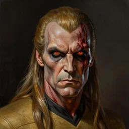 portrait of Anthony Starr as a Star Trek villain, bloody, sinister, intricate, headshot, highly detailed, digital painting, artstation, concept art, sharp focus, illustration, art by artgerm and greg rutkowski and alphonse mucha