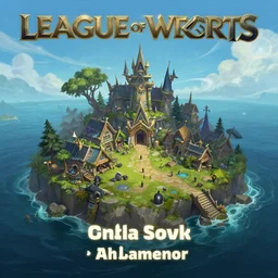 ultra realistic illustration, village on lone island in the ocean, rich contrast of colors, perfect award winning composition, league of legends artwork