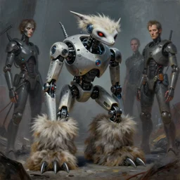robotic lynx with the big floofy feet, grimdark cyberpunk. oil painting, by james gurney, dan mumford, wayne reynolds, ron spencer