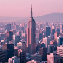 loneliness, vast city, pink, blue, artwork, depth of field, ultra wide shot