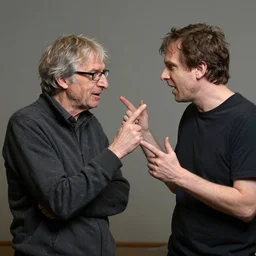 a photograph of richard stallman having a fight with linus torvalds, dslr photography