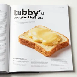 tubby toast featured in a culinary magazine, professional photo, with text, featured article
