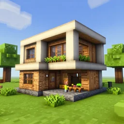 a modern house in minecraf, digital art