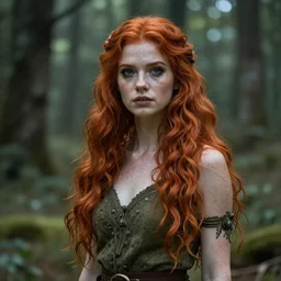 beautiful redhead druid, forest in the background, digital art, highly detailed, 4K