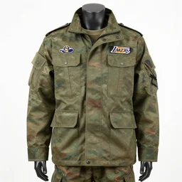 winter military uniform design, mannequin wearing los angeles lakers miltary uniform