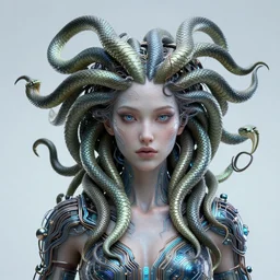 portrait medusa, goddess, science fiction, organic, snakes, stunning beautiful by 6 th grader, ultra detailed, 3 d, future tech, global illumination, award winning, wires and circuits