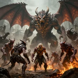 taunting arbormage, zombie ogre, giant lumbering cave dragon, pitchburn devils, by antoine wiertz and noah bradley, visually stunning, cinematic, ultra realistic, hyper realism, 1 2 k, epic, octane render, unreal engine, vfx, maya