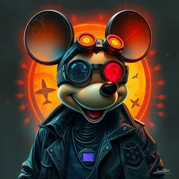 mickey mouse portrait in cyberpunk style, artwork by chiara bautista and beksinski and norman rockwell and greg rutkowski, tom bagshaw weta studio, and lucasfilm