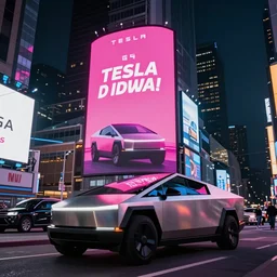 g tesla motorcycle, a neon ad in times square
