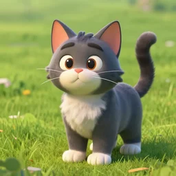 3d render of an anthropomorphic cat male, in disney style in the grass