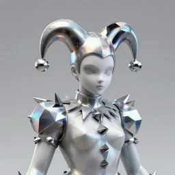 a statue of a court jester with spikes on his head, cyberpunk art concept, holographic metallic polygonal shards, by android jones artgerm greg rutkowski gustave dore, cgsociety, intricate platinum cyborg, bionic futurism, fantasy art, angular, zbrush, darksynth, sharp focus 8 5 mm f 1. 8, ray tracing