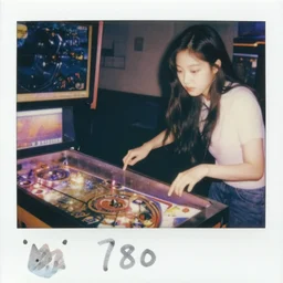 nayeon playing pinball in a pinball parlor, 1 9 8 0 s, polaroid, high quality, artgerm