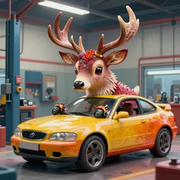 a fractal anthropomorphic buck working on a car in a mechanic shop painted by boris vallejo, vivid colour, trending on artstation, highly detailed, smooth, 8 k