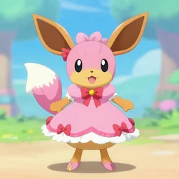 sylveon in dress costume, pokemon, pink, cute, digital art