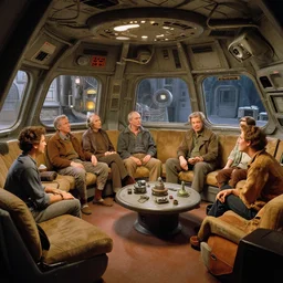 cozy spaceship interior area. lived - in. ralph mcquarrie scenes. art by, keith parkinson, walter simonson, gerald brom, keith parkinson. cycles. r / retrobattlestations