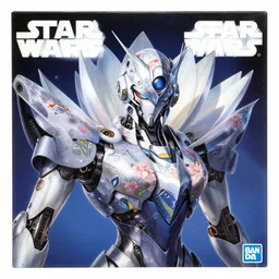 futuristic nymphaea mecha waterlily upper body, sepals forming helmet, beautifully detailed, nymphaea, 8 k hd resolution, barbatos gundam with floral inlay, bandai box art, star wars, makoto kobayashi, frank gehry, raymond swanland