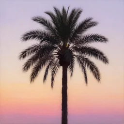 oil painting of a palm tree silhouette against a pastel sunset