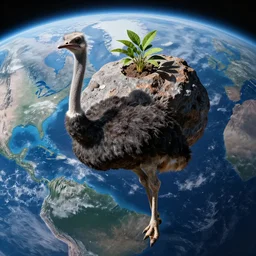 a gigantic ostrich meteorite is hitting earth's atmosphere, photograph from space, plant earth