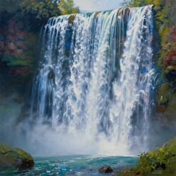 high quality psychedelic waterfall background, painted with oil paints, hypperrealism, hd 4 k artstation