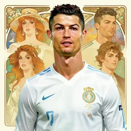 ! dream portrait of cristiano ronaldo, artstation, ilya kuvshinov, alphonse mucha, conrad roset, rossdraws, greg rutkowski, illustration, realistic