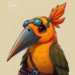 hard cyberpunk carrot bird. epic high fantasy character art. classic 1 9 8 0 cover art by cartoon network. cozy portrait at r / characterdrawing