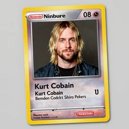 Kurt Cobain on a cardboard Pokémon card, Nintendo, detailed, digitally remastered, 4K, greatest of all time, award-winning