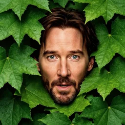 highly detailed comedy caper movie poster with silly wacky zany keanu reeves hiding in leaves, keanu reeves face inside a leafy bush by greg rutkowski