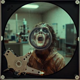 photograph found from a lost hard drive that show horrifying images of a human experimental lab, extremely grainy, eerie, analog horror