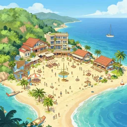 highly detailed environment concept art seaside resort postcard detailed illustration animation key frame