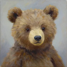 a portrait of little bear from the cartoon little bear. palette knife oil painting on canvas by leonid afremov.