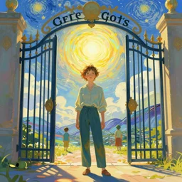 standing before the gates of god's heaven, by anton fadeev, alena aenami, vincent van gogh!!!, digital art, concept art, vibrant, colorful, trending on artstation