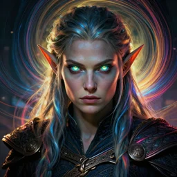 full face epic portrait, elf warrior with glowing eyes, elden ring, matte painting concept art, midjourney, beautifully backlit, swirly vibrant color lines, majestic, cinematic aesthetic, smooth, intricate, 8 k, by ilya kuvshinov, artgerm, darius zawadzki and zdizslaw beksinski