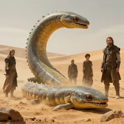 a sandworm on arrakis by david a hardy, noriyoshi ohrai, gary ruddell, detailed, cinematic composition, trending on artstation, 4 k, concept art