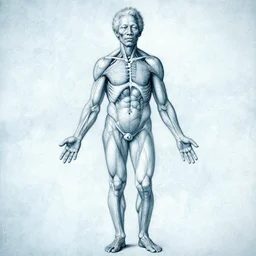Morgan Freeman human anatomy by Leonardo da Vinci, light blue tint, concept art