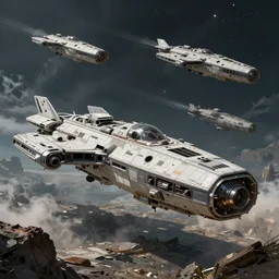 Spaceships in ruins, by Cedric Peyravernay, highly detailed, cinematic concept art, trending on ArtStation