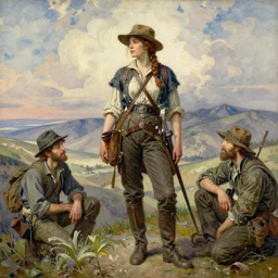 fantasy character, wide angle, ultra realistic, intricate details, female explorer, highly detailed oil on watercolor wood block print by gaston bussiere, craig mullins, j. c. leyendecker 8 k