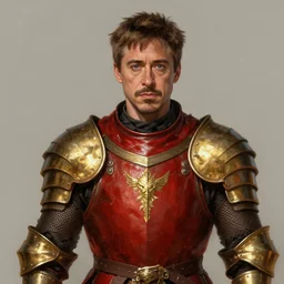 robert downey jr with medieval red and golden armor, short bowl haircut, highly detailed, digital painting, artstation, concept art, sharp focus, illustration by aleksi briclot, rutkowski