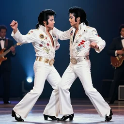 elvis presley and michael jackson dancing, award winning photography, high detail, 4 k