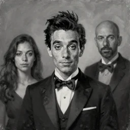 a portrait of john oliver as a charlie chapling!, greyscale, soft lighting, atmospheric, cinematic, moody, in the style of diego koi, gina heyer, luiz escanuela, art by alyssa monk, hyperrealism, rule of thirds, oil on canvas, 8 k
