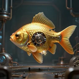 film still of a mechanical golden fish science fiction industrial hard science concept art, 8K render octane high definition cgsociety, photorealistic, unreal engine 5