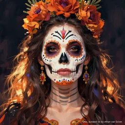 Illustration of a sugar skull day of the dead girl, art by ethan van sciver