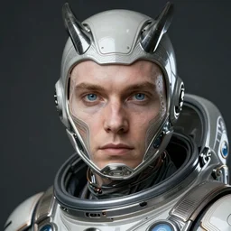 viking cyborg, spacesuit, blue eyes, real life skin, intricate, elegant, highly detailed, artstation, concept art, smooth, sharp focus, art by artgerm and greg rutkowski and alphonse mucha