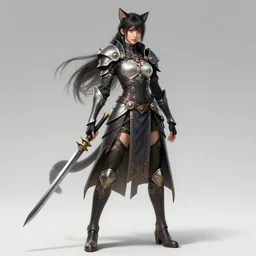 beautiful female catgirl warrior - fighter girl character full - length image, concept art futuristic norse, anime art, intricate details, highly detailed photorealistic portrait in the style of adam hughes, seseon yoon, artgerm and warren louw