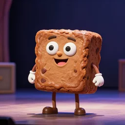anthropomorphic brownie as an actor, on stage
