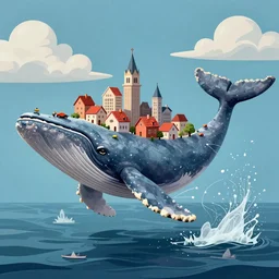 city on the back of a huge whale. little houses on the back of a whale. high detail. deharme lise. zatzka hans. aivazovsky. trending on artstation, 4 k