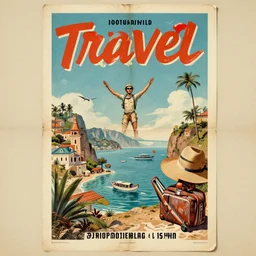 vintage travel poster, old, creased