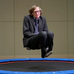 stephen hawking mid - air on a trampoline