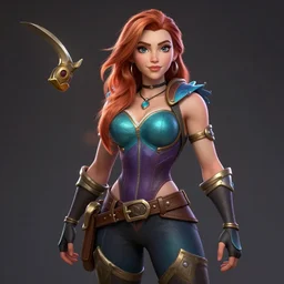 character sheet of sophie turner as miss fortune (League of Legends). 3d render, octane render, iRay, ray tracing, realistic, highly detailed, trending on artstation, 4k, cgsociety, unreal engine 5, redshift render, blender cycles, behance, cg