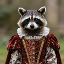 a raccoon dressed as elizabethan royalty